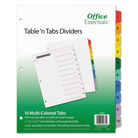 Office Essentials Index Binder Tabs 10 Multicolor, PK10 11671